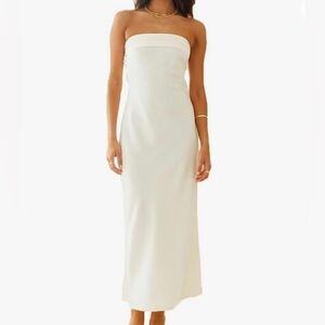 Strapless Cream Column Maxi Dress